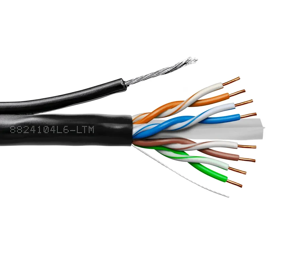 Cat6 data cable with twisted pairs exposed