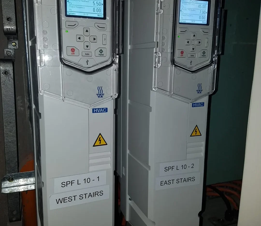 Variable speed drives installed for stair pressurisation fans