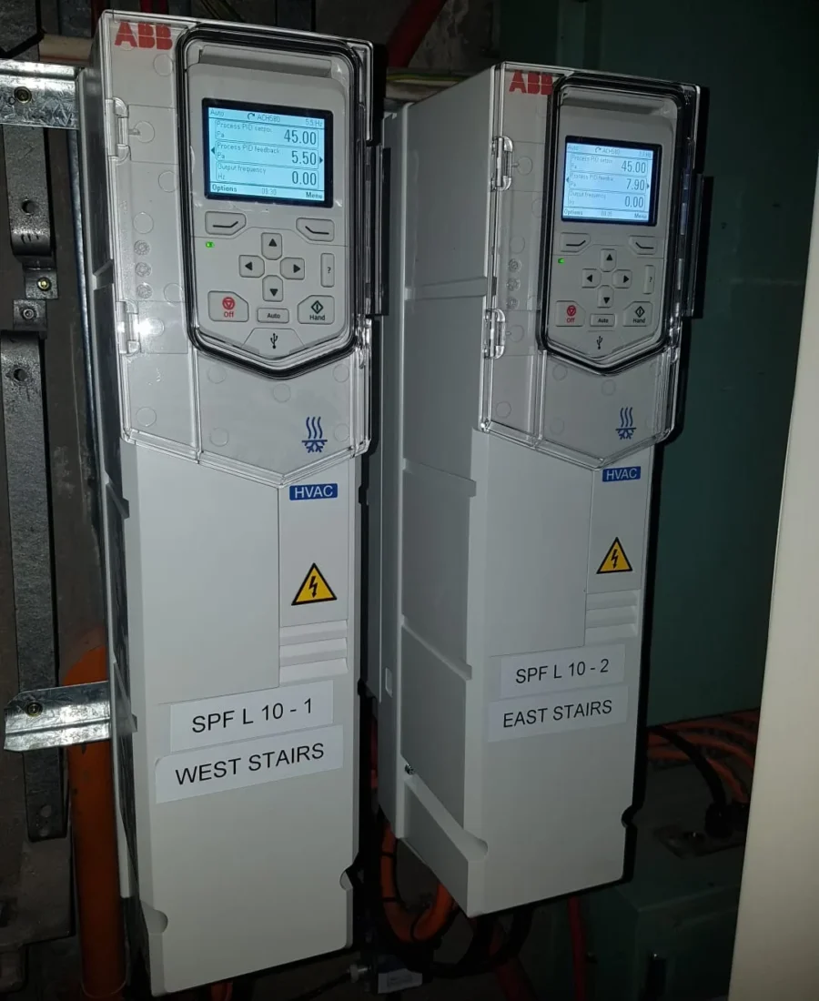 Variable speed drives installed for stair pressurisation fans